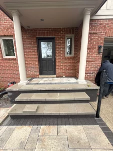 Bloomfield Hills hardscape renovation featuring Linneo steps, retaining wall, and paver patio replacement