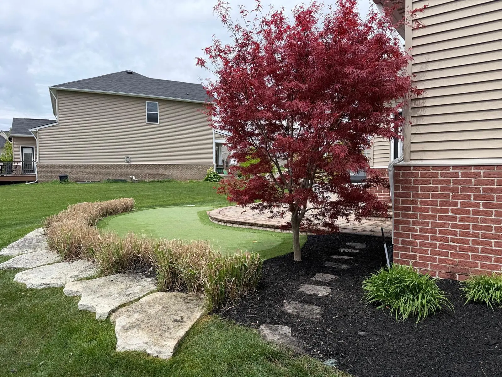 Newly installed sod and drainage grading system South Lyon property
